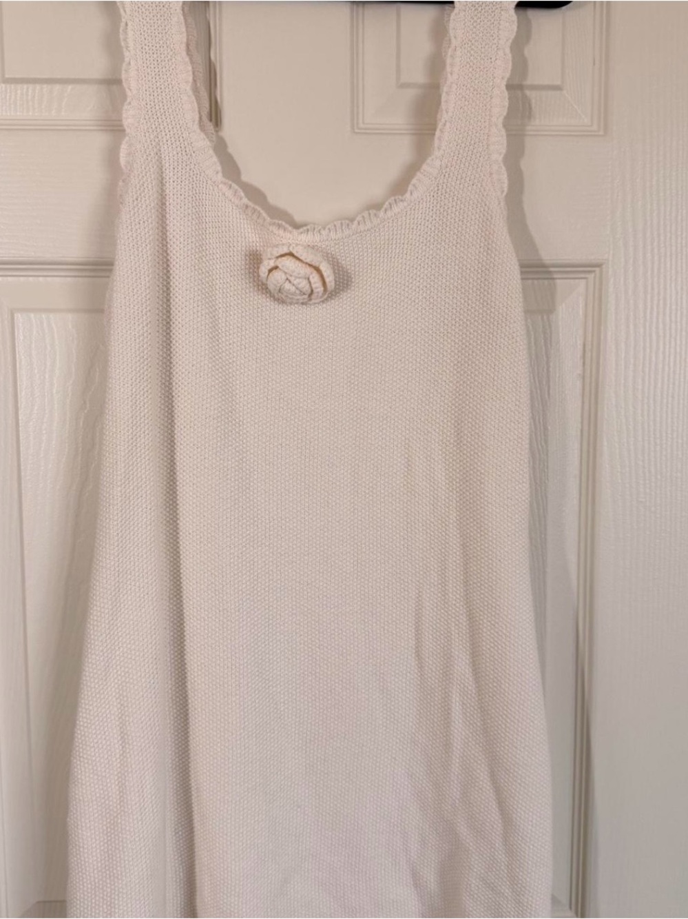 Handmade Cream Crocheted Knit Mini Dress Size Medium Rosette Coverup Summer New